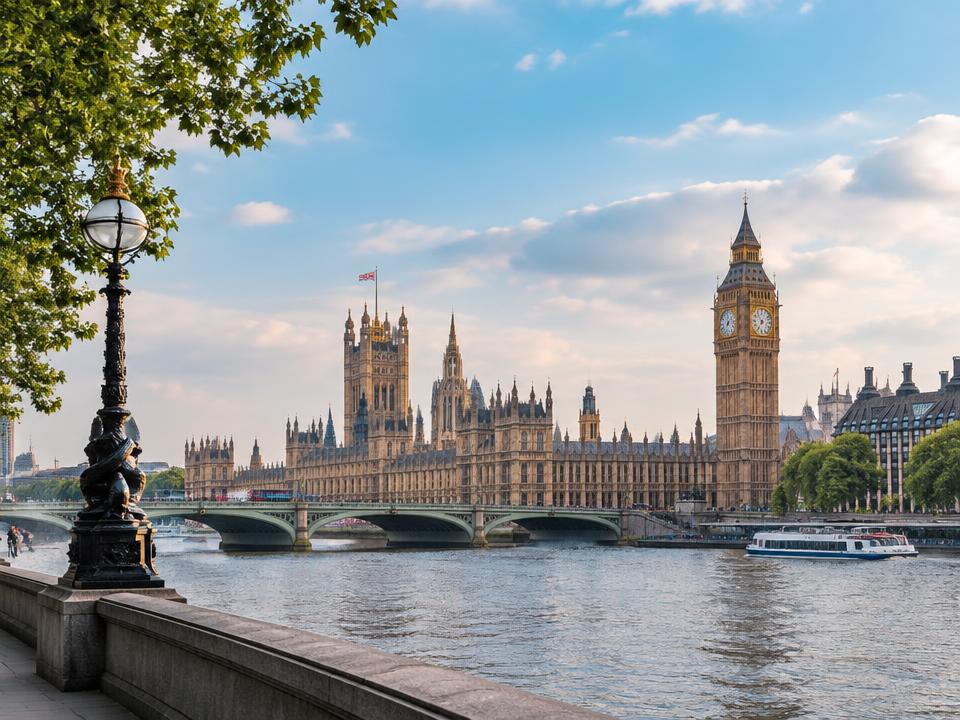 Houses of Parliament and Big Ben by the River Thames in London